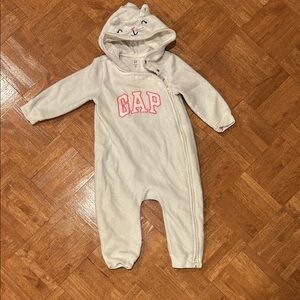 GAP Baby Onesie with Pink Logo and Cat Hood